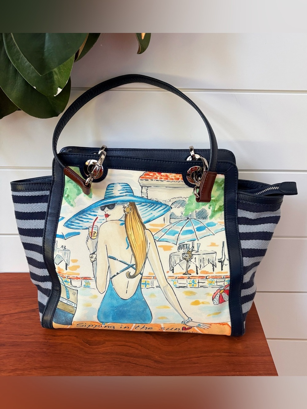 Brighton Fashionista Monaco Tom Clancy Sippin In The Sun Pool Tote Handbag LN